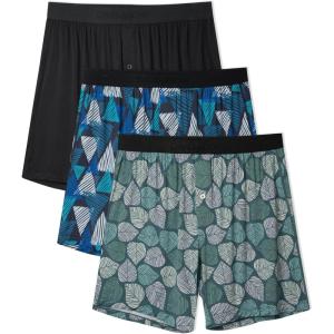 imageDAVID ARCHY Mens Underwear Bamboo Rayon Boxers for Men Breathable and Cool Mens Boxer Shorts with Button Fly 3 or 5 PackC2  BlackBlue GeometricGreen Leaf