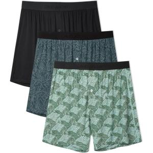 imageDAVID ARCHY Mens Underwear Bamboo Rayon Boxers for Men Breathable and Cool Mens Boxer Shorts with Button Fly 3 or 5 PackC3  BlackDark LeafLight Leaf