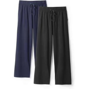 imageDAVID ARCHY Mens Pajama Pants Cotton Comfy Sleep Bottoms Lightweight Lounge Pants with Pockets Soft Sleepwear PJs 2 PackBlackNavy Bluewide Leg Opening