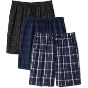 imageDAVID ARCHY Mens Pajama Shorts Soft Cotton Plaid Sleep Shorts with Pockets Comfy Lounge Woven Pajamas Bottoms for Men 3 packCharcoal Black Plaidnavy White Plaiddeep Navy Plaid