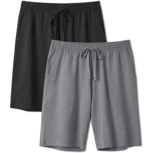 imageDAVID ARCHY Mens Pajama Shorts UltraSoft Cotton Sleep Shorts with Pockets Breathable ampamp Lightweight Lounge Sleepwear 2 PackBlackDark Gray