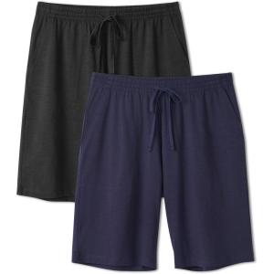 imageDAVID ARCHY Mens Pajama Shorts UltraSoft Cotton Sleep Shorts with Pockets Breathable ampamp Lightweight Lounge Sleepwear 2 PackBlackNavy Blue