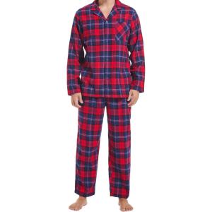 imageDAVID ARCHY Mens Pajamas Set Flannel Pjs Sets UltraSoft Cotton Pajamas for Men Classic Plaid Lounge Set with Roomy PocketsRedblue
