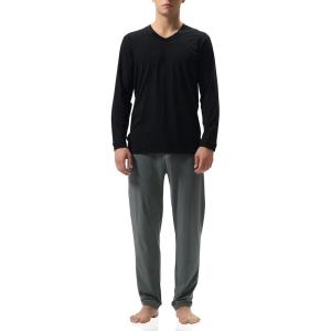 imageDAVID ARCHY Mens Pajamas Set Soft Cotton Long Sleeve Sleepwear Comfy Loungewear Pjs with PocketsBlack  Dark Gray