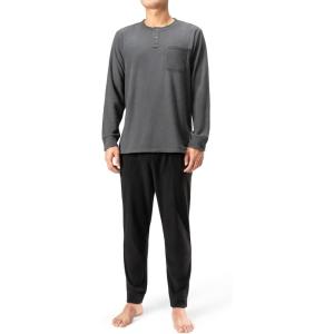 imageDAVID ARCHY Mens Polar Fleece Pajamas Set Henley Collar Warm Sleepwear Comfy Soft Loungewear Pjs Winter Pajama for MenDark Gray
