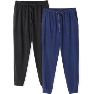 imageDAVID ARCHY Mens Pajama Pants 2 Pack Soft Cotton Lounge Sleep Bottoms with Pockets Elastic Waist and Cuffed AnklesBlackNavy Blue