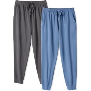 imageDAVID ARCHY Mens Pajama Pants 2 Pack Soft Cotton Lounge Sleep Bottoms with Pockets Elastic Waist and Cuffed AnklesDark GrayMoonlight Blue