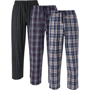 imageDAVID ARCHY Mens Pajama Pants Woven Cotton Plaid Sleep and Lounge Bottoms with Pockets Ultra Lightweight 3 Pack3 Pack  Charcoal BlackNavy Red Mini PlaidNavy Cream