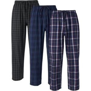 imageDAVID ARCHY Mens Pajama Pants Woven Cotton Plaid Sleep and Lounge Bottoms with Pockets Ultra Lightweight 3 Pack3 Pack  Charcoal BlackNavy WhiteDeep Navy