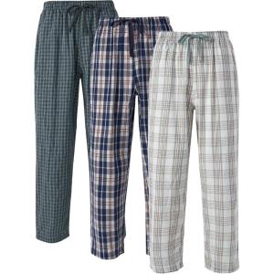 imageDAVID ARCHY Mens Pajama Pants Woven Cotton Plaid Sleep and Lounge Bottoms with Pockets Ultra Lightweight 3 Pack3 Pack  Gray GreenBeige KhakiNavy Cream