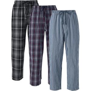 imageDAVID ARCHY Mens Pajama Pants Woven Cotton Plaid Sleep and Lounge Bottoms with Pockets Ultra Lightweight 3 Pack3 Pack  Navy Red Mini PlaidBlack GrayDusty Blue Stripe