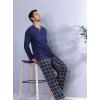 imageDAVID ARCHY Mens Cotton Pajamas Henley Collar Sleepwear Soft Classic ButtonDown Woven Long Sleeve Set S Navy BlueNavy Blue Grid