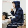 imageDAVID ARCHY Mens Soft Fleece Plush Robe Full Length Long BathrobeBlue Check