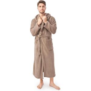 imageDAVID ARCHY Mens Bathrobes with Hood Microfiber Fleece Warm and High Absorbent Towel Robe for MenLight Coffee