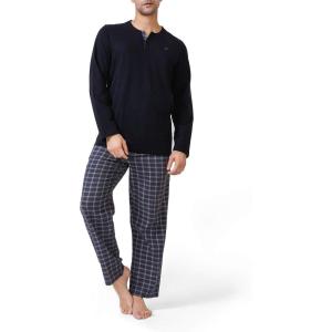 imageDAVID ARCHY Mens Cotton Pajamas Henley Collar Sleepwear Soft Classic ButtonDown Woven Long Sleeve Set S BlackHeather Black Grid