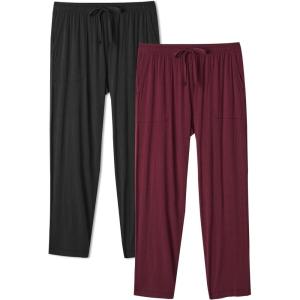 imageDAVID ARCHY Mens Pajama Pants Bamboo Rayon Lightweight Knit Sleep Bottoms Soft Lounge Pants with Pockets PJs 2 PackBlackMaple Red