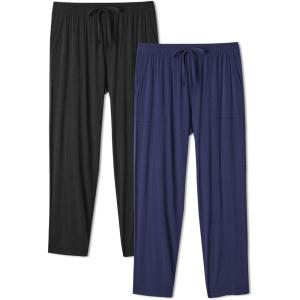 imageDAVID ARCHY Mens Pajama Pants Bamboo Rayon Lightweight Knit Sleep Bottoms Soft Lounge Pants with Pockets PJs 2 PackBlackNavy Blue