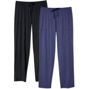 imageDAVID ARCHY Mens Pajama Pants Bamboo Rayon Lightweight Sleep Bottoms Breathable Lounge Pants with Pockets Comfy PJs 2 PackBlackHeather Navy Blue
