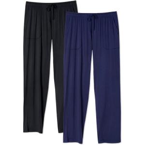 imageDAVID ARCHY Mens Pajama Pants Bamboo Rayon Lightweight Sleep Bottoms Breathable Lounge Pants with Pockets Comfy PJs 2 PackBlackNavy Blue