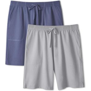 imageDAVID ARCHY Mens Pajama Shorts Soft ampamp Lightweight Sleep Shorts Breathable ampamp QuickDry Lounge Shorts with Pockets 2 PackLight Greyslate Blue