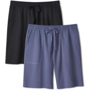 imageDAVID ARCHY Mens Pajama Shorts Soft ampamp Lightweight Sleep Shorts Breathable ampamp QuickDry Lounge Shorts with Pockets 2 PackSlate Blueblack