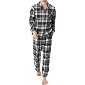 imageDAVID ARCHY Mens Pajamas Set Flannel Pjs Sets UltraSoft Cotton Pajamas for Men Classic Plaid Lounge Set with Roomy PocketsBlack White Gray Plaid