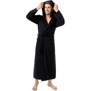 imageDAVID ARCHY Mens Robe Long Sleeve Lightweight Knit BathrobeComfort Knee Length Hood SleepwearBlack