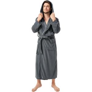 imageDAVID ARCHY Mens Robe Long Sleeve Lightweight Knit BathrobeComfort Knee Length Hood SleepwearDark Gray