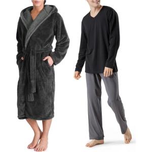 imageDAVID ARCHY Mens Soft Fleece Plush Robe Full Length ampamp Cotton Pajama Set Medium