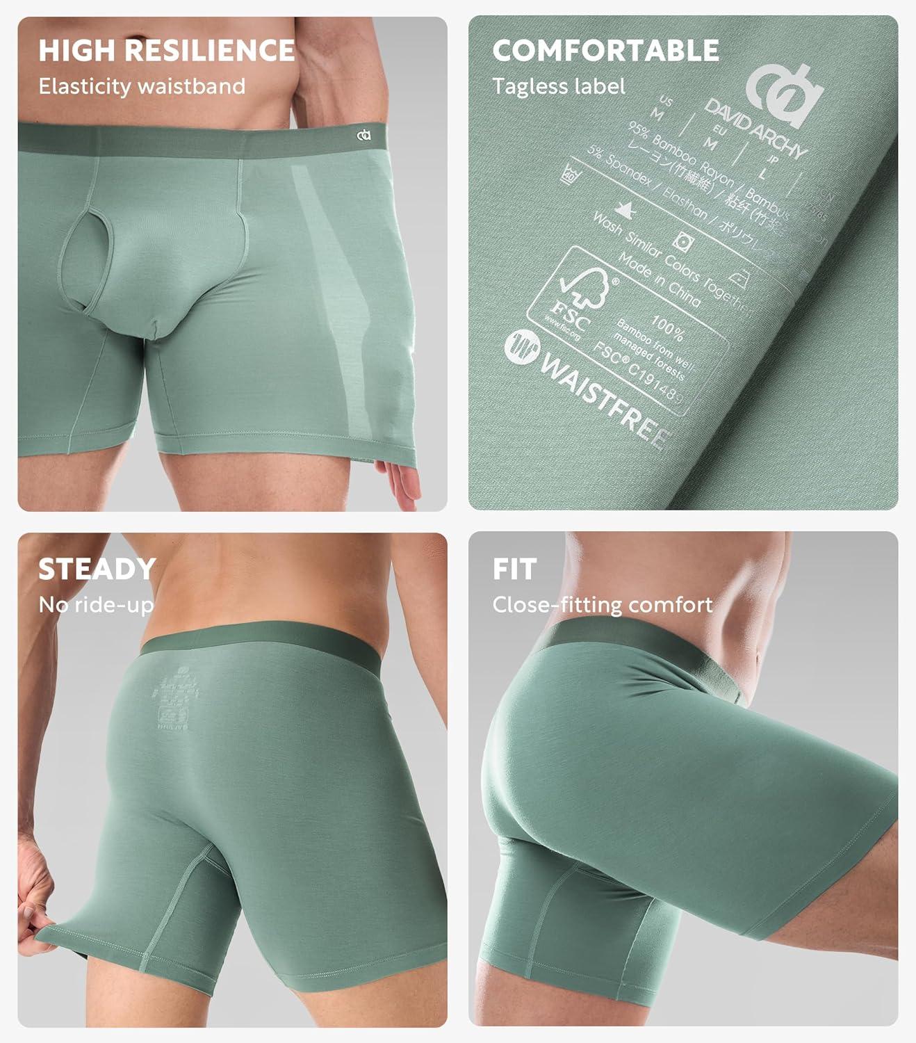 imageDAVID ARCHY Mens Underwear Moisture Wicking Breathable Rayon Made From Bamboo Seamless Underwear with Support Pouch 4 PackAssorted Colors With Fly