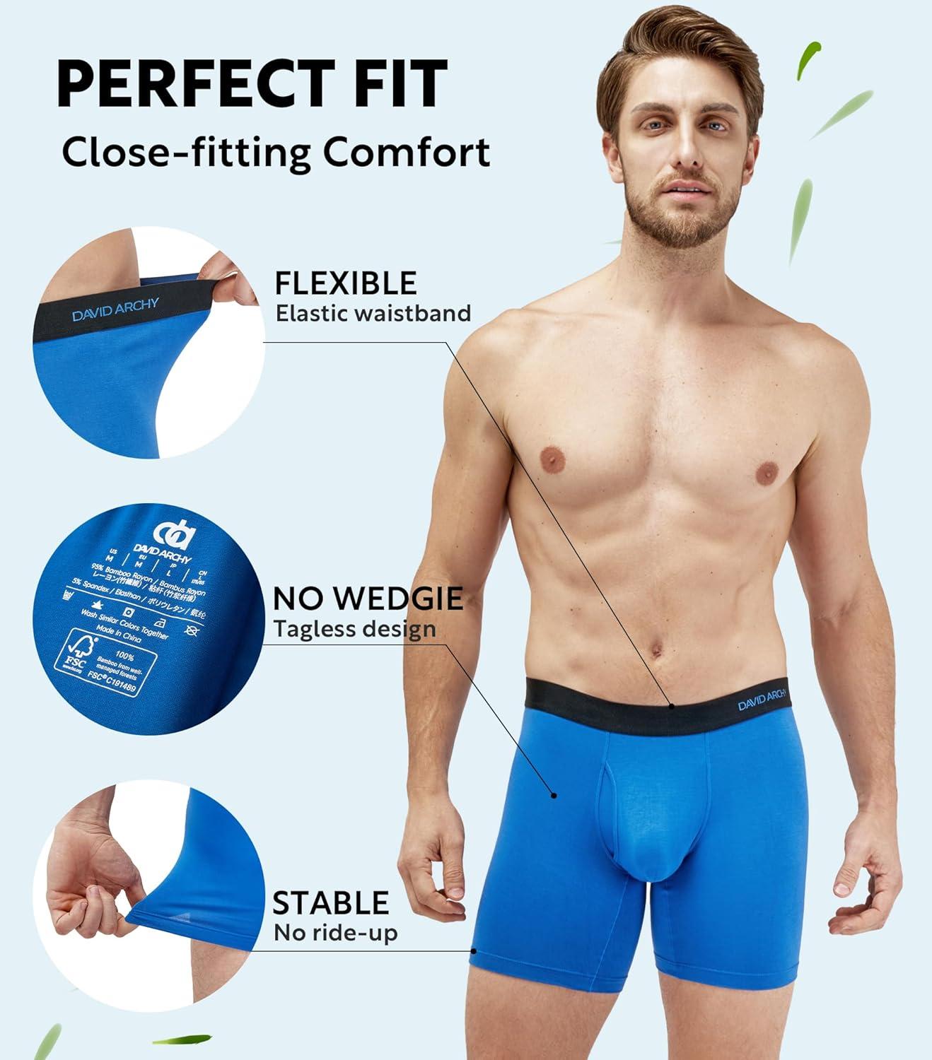 imageDAVID ARCHY Mens Underwear Rayon Made from Bamboo 7Pack WickingMoisture ampamp Cool Boxer Briefs with Support PouchAssorted Colors  65 in 7 Pack