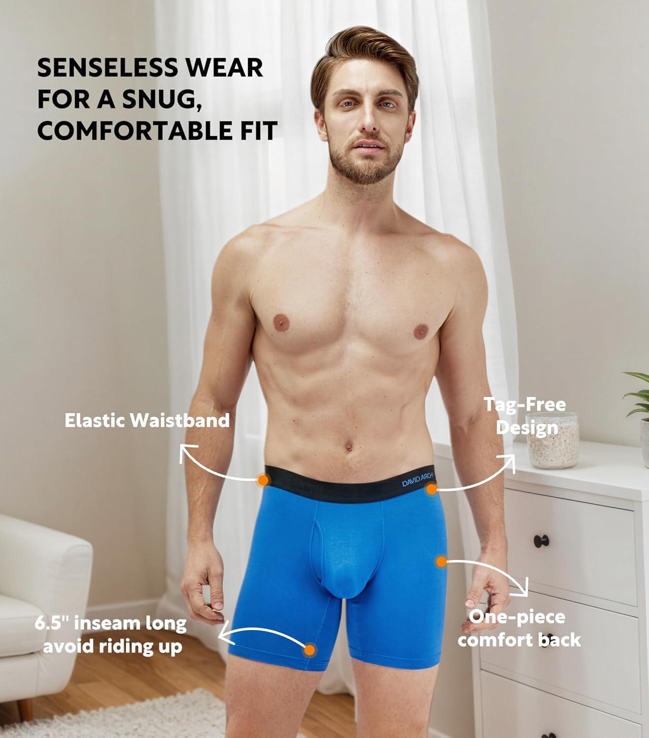 imageDAVID ARCHY Mens Underwear Rayon Made from Bamboo 7Pack WickingMoisture ampamp Cool Boxer Briefs with Support PouchDark Assorted Colors  65 in 7 Pack