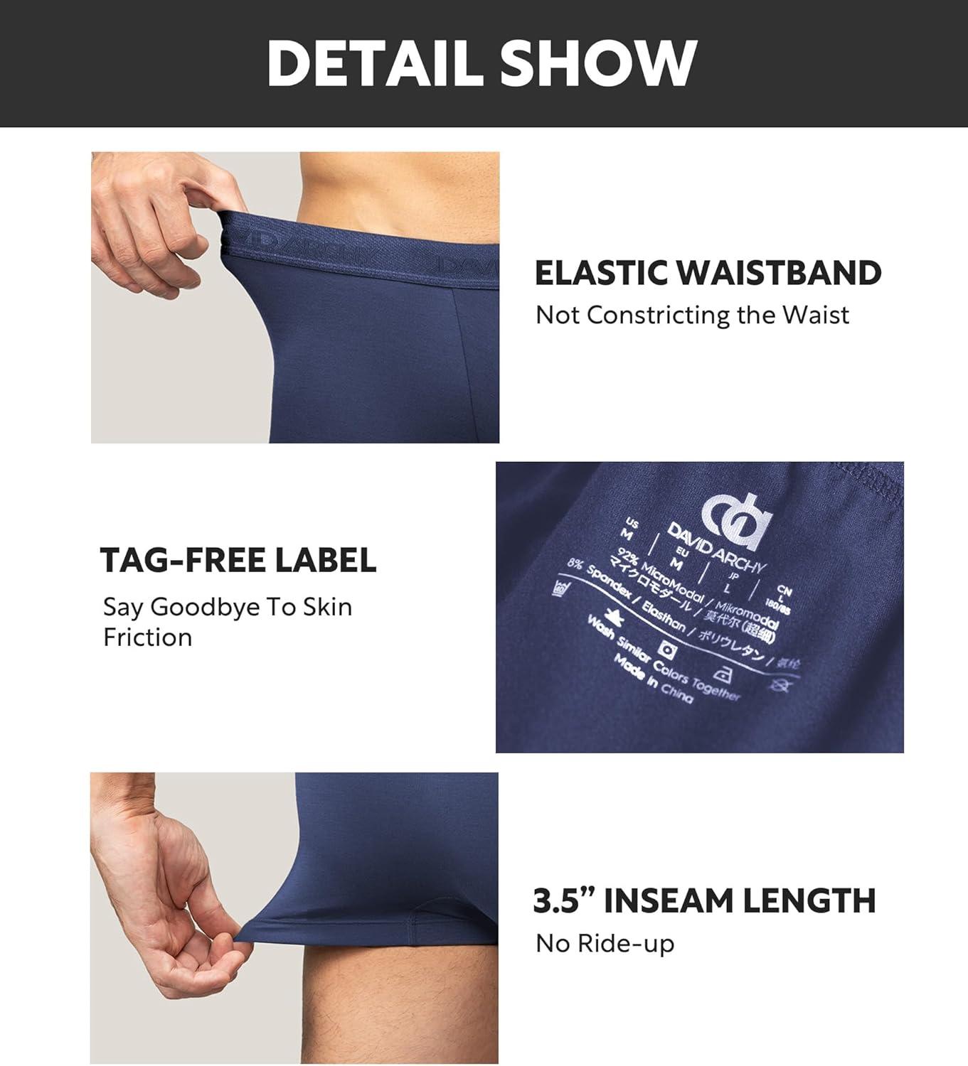 imageDAVID ARCHY Mens Underwear Ultra Soft Modal Support Pouch Trunks Moisture Wicking Boxer Briefs for Men MultipackAssorted Colors35 No Fly