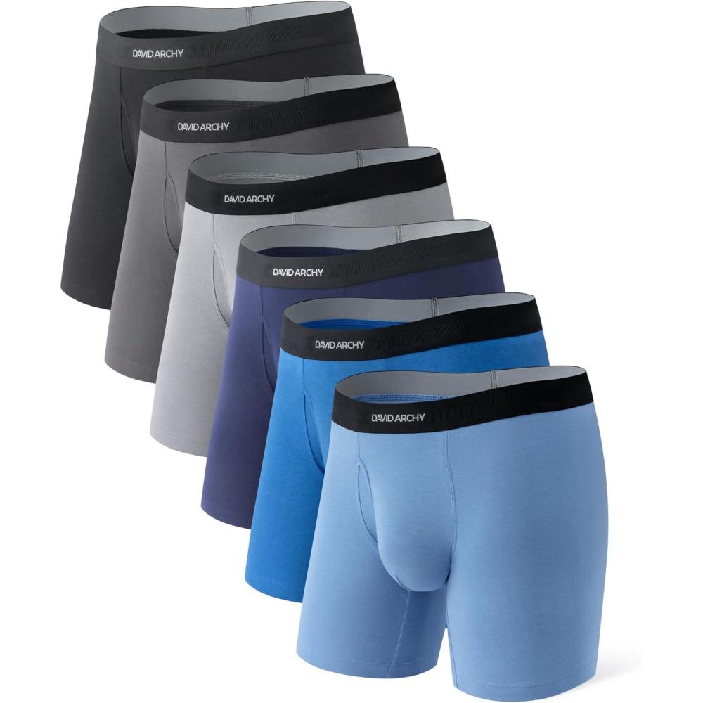 imageDAVID ARCHY Mens Underwear Boxer Briefs Cotton Comfortbale Soft Breathable with Fly Underwear for Men 6 PackB4 assorted Colors  in 6 Pack