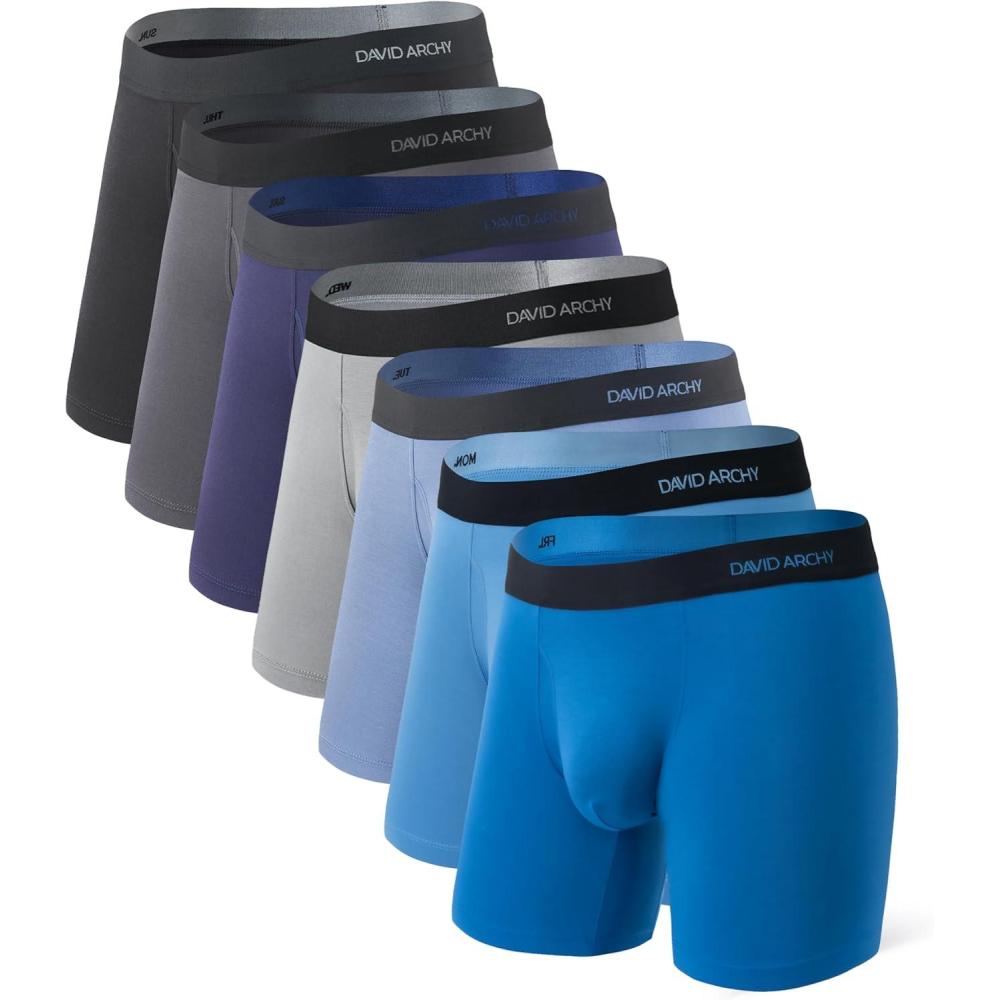 imageDAVID ARCHY Mens Underwear Rayon Made from Bamboo 7Pack WickingMoisture ampamp Cool Boxer Briefs with Support PouchDark Assorted Colors  65 in 7 Pack