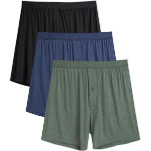 imageDAVID ARCHY Mens Boxers Soft Rayon Made from Bamboo Boxers for Men Pack Loose Underwear Cooling Mens Boxer ShortsBlackDark BlueDark Green