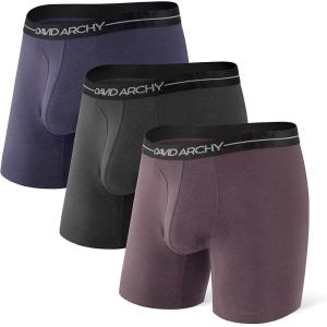 imageDAVID ARCHY Mens Trunks Underwear Cotton Modal Soft Breathable No Ride Up Pouch Underwear 34 or 6 PackBlackBrownish GreyNavy Blue  Cotton  With Fly 3 Pack