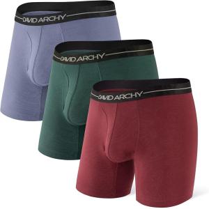 imageDAVID ARCHY Mens Trunks Underwear Cotton Modal Soft Breathable No Ride Up Pouch Underwear 34 or 6 PackMoonlight BlueWine RedOlive Green  Cotton  With Fly 3 Pack