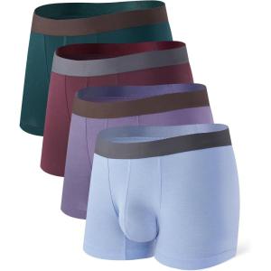 imageDAVID ARCHY Mens Trunks Underwear Soft Breathable Rayon Made from Bamboo for Men No Fly Pouch 4PackLight Blue  Dark Green  Dark Grape Purple  Grey Purple