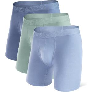 imageDAVID ARCHY Mens Underwear Boxer Briefs Breathable Soft MoistureWicking with Fly Underwear for Men MultipackD3  Long Leg 8  SkyMoonlight BlueGreen  3 Pack