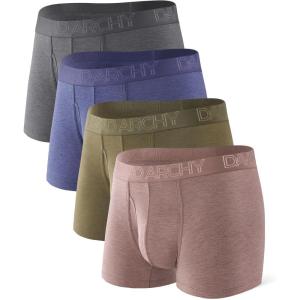 imageDAVID ARCHY Mens Underwear Boxer Briefs Breathable Soft MoistureWicking with Fly Underwear for Men MultipackF4 short Leg 35 Dark BlueDark BrownOlive GreenDark Gray