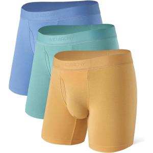 imageDAVID ARCHY Mens Underwear Boxer Briefs UltraSoft Micro Modal Breathable Comfortable with Fly Boxer Briefs for Men 3 PackBlueGreenYellow 65 With Fly