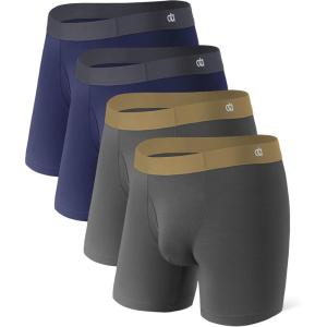 imageDAVID ARCHY Mens Underwear Moisture Wicking Breathable Rayon Made From Bamboo Seamless Underwear with Support Pouch 4 PackDark BlueDark Graywith Fly