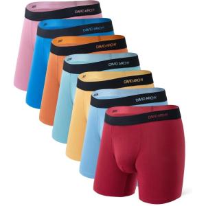 imageDAVID ARCHY Mens Underwear Rayon Made from Bamboo 7Pack WickingMoisture ampamp Cool Boxer Briefs with Support PouchAssorted Colors  65 in 7 Pack