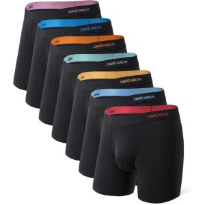 imageDAVID ARCHY Mens Underwear Rayon Made from Bamboo 7Pack WickingMoisture ampamp Cool Boxer Briefs with Support PouchBlack  65 in 7 Pack