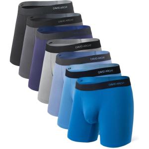 imageDAVID ARCHY Mens Underwear Rayon Made from Bamboo 7Pack WickingMoisture ampamp Cool Boxer Briefs with Support PouchDark Assorted Colors  65 in 7 Pack