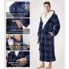 imageDAVID ARCHY Mens Hooded Robe Soft Coral Fleece Microfiber BathrobeA8  Blue Check