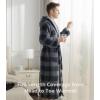 imageDAVID ARCHY Mens Hooded Robe Soft Coral Fleece Microfiber BathrobeA9  Blue Grey Check