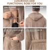 imageDAVID ARCHY Mens Hooded Robe Soft Coral Fleece Microfiber BathrobeLight Coffee