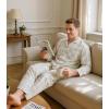imageDAVID ARCHY Mens Pajama Set Woven Cotton Pjs Plaid Lounge Set ButtonUp Sleepwear Lightweight ampamp Breathable LoungewearBeige Large Plaid